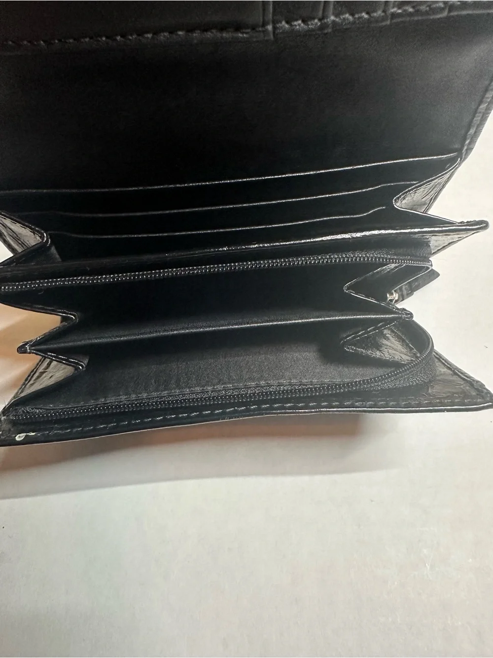 Coach Black Signature Logo Compact Wallet with Silver Logo